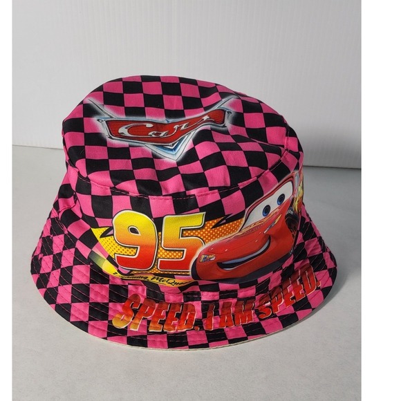 Disney Cars Bucket Hat‎ Lightning McQueen 95 Pink Checkered Kids - Picture 4 of 6